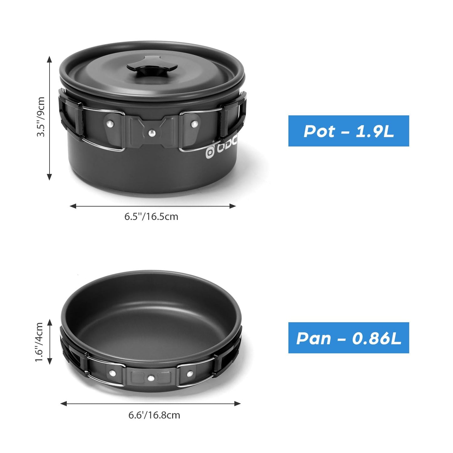 Odoland 15pcs Camping Cookware Mess Kit, Lightweight Pot Pan Kettle Set
