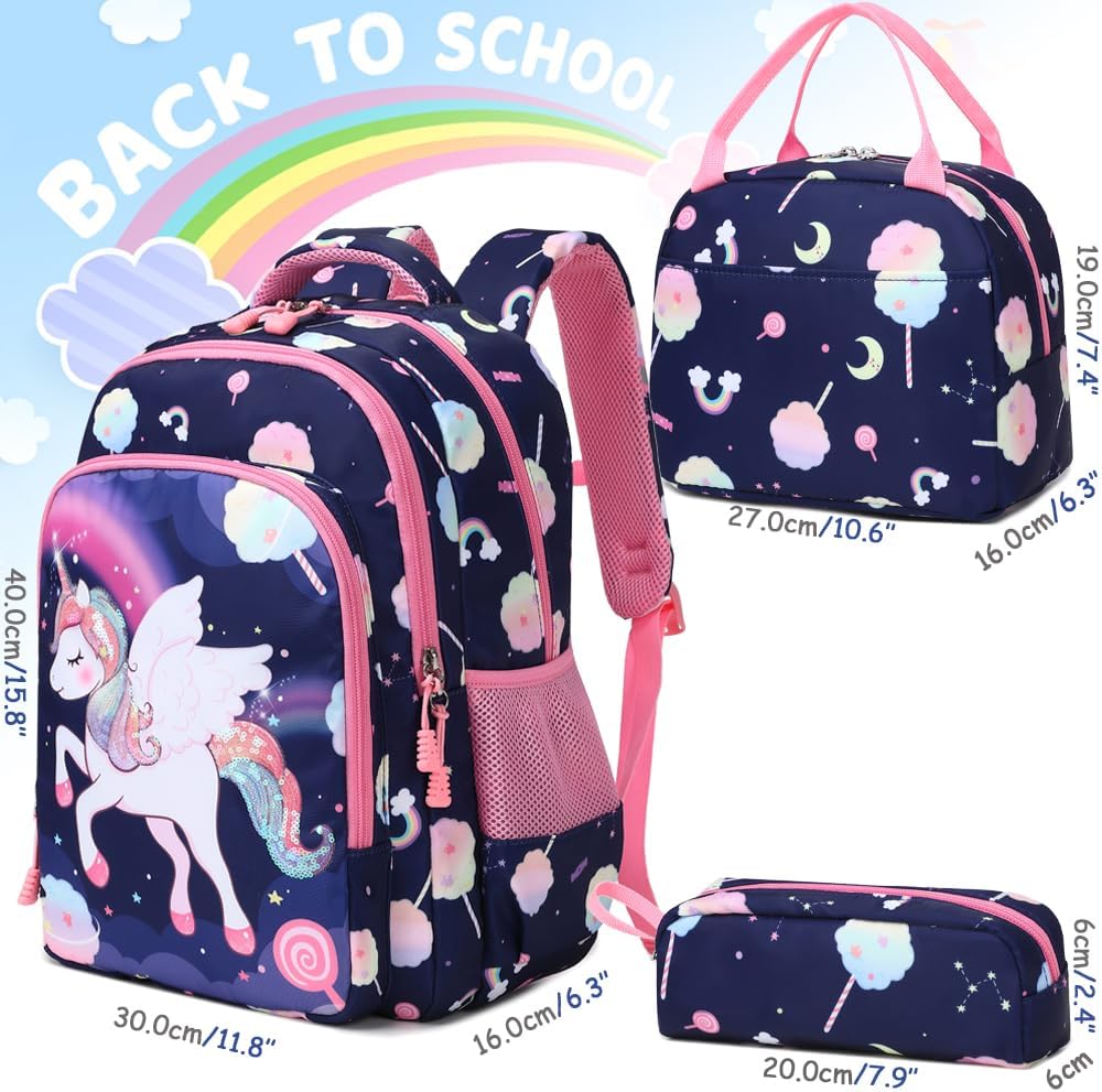 Meisohua Girls Backpack with Lunch Box 3 in 1 Set Kids Backpack for Girls Preschool Kindergarten Elementary School Backpack