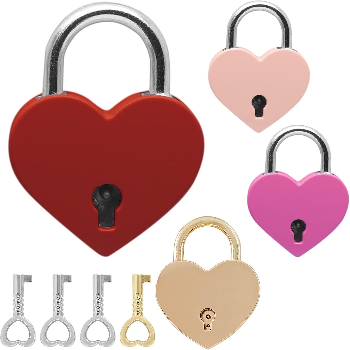 4 Pcs Padlocks Key Lock with Key, Mini Love Heart Head Luggage Locks, Modern Fashion Style
