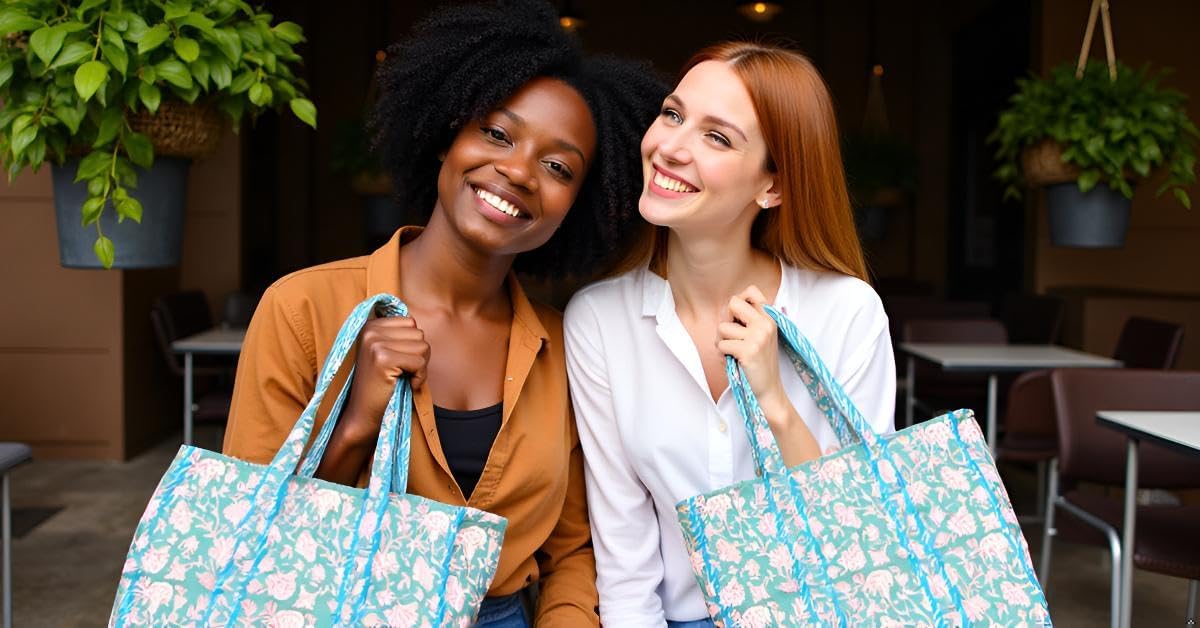 Floral Cotton Tote Bag for Women – Large Reusable Shoulder Bag for Shopping, Grocery, Beach, Travel & Everyday Use