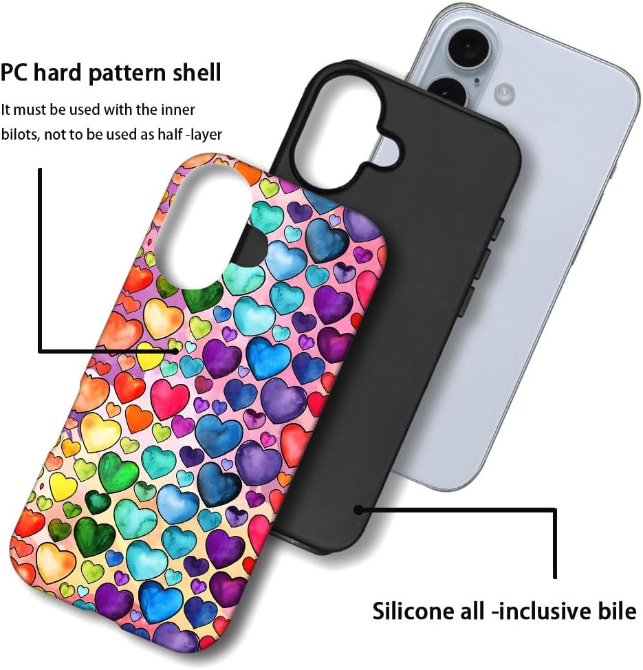 SEized Case Compatible with for iPhone 16 Plus,Colorful Heart Lovely Cute Pink Phone Case for Girl Women Boy Men,Durable Protection Phone Case for iPhone 16 Plus
