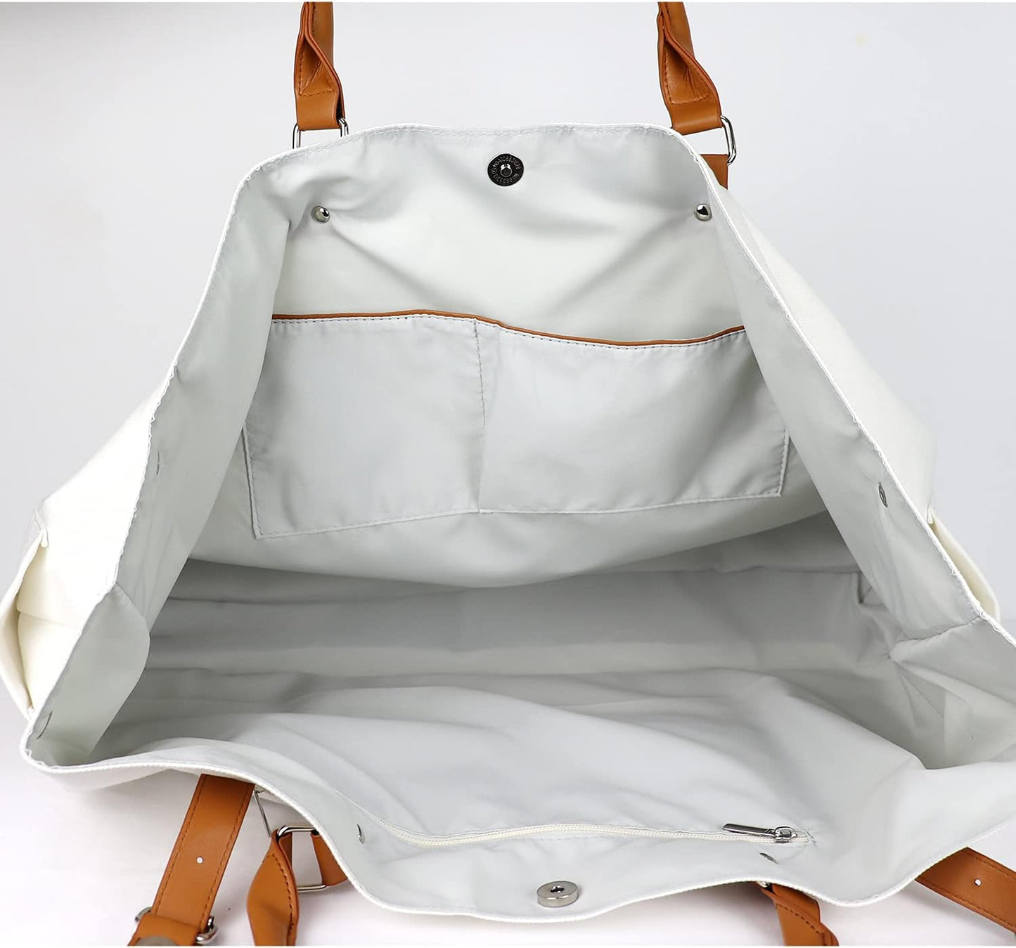 Beach Bag with Vegan Leather Handle, Extra Large Beach Bag for Women Waterproof Sandproof, White