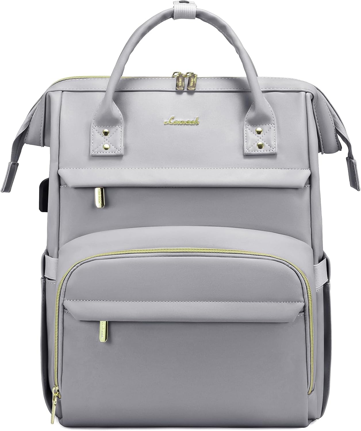 LOVEVOOK Leather Laptop Backpack for Women 15.6 inch,Travel Backpack Purse Nurse Teacher Backpack Computer Laptop Bag,Professional College Business Work Carry On Backpack with USB Port,Elephant Grey