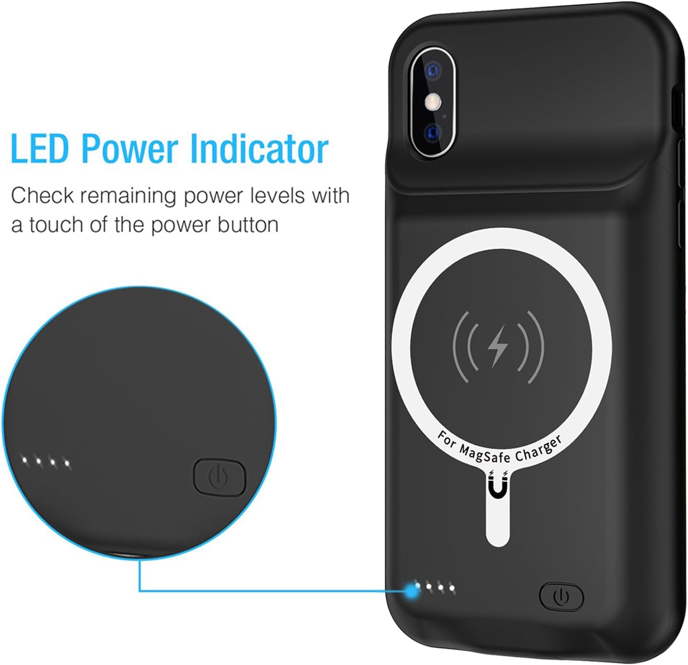 Battery Case for iPhone X/XS, Enhanced 10000mAh Portable Protective Wireless Charging Case Support Carplay Compatible with iPhone X/XS (5.8 inch) Rechargeable Extended Battery Charger Case (Black)