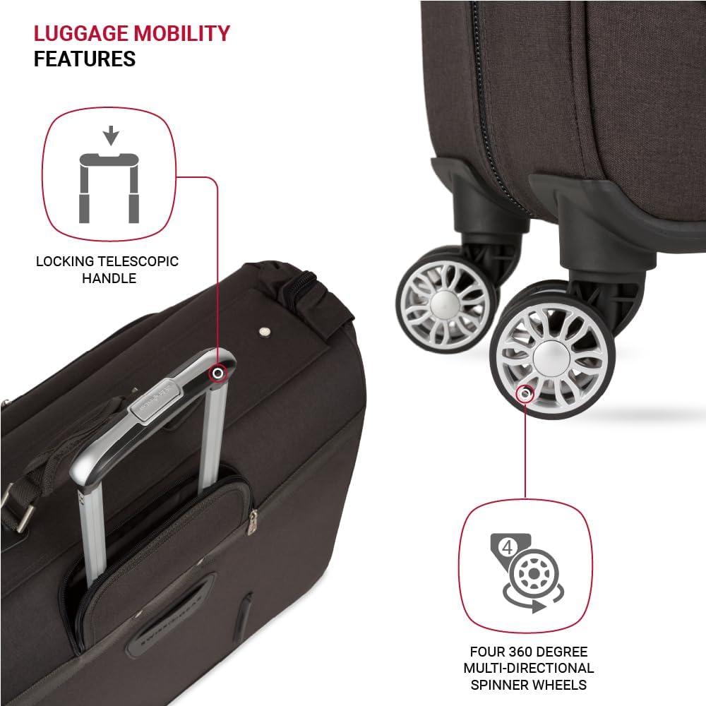 SwissGear 7895 Premium Garment Bag with Spinner Wheels, Amazon Exclusive, Bonus Hanging Feature, 24-Inch Luggage - Heather Grey