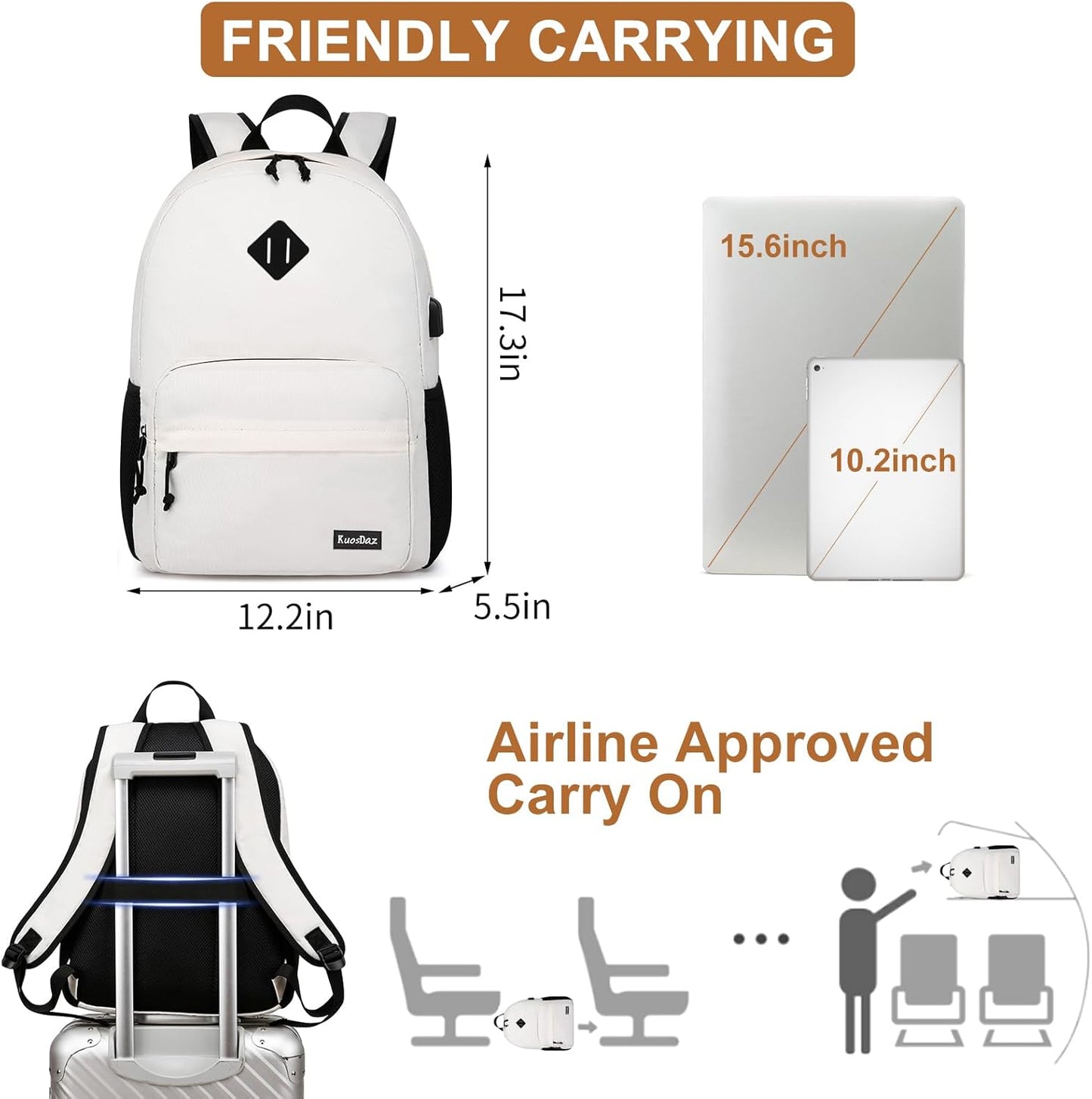 Backpack for School Teen Boys & Girls, Lightweight Casual Backpacks for Men and Women, Classic Basic Water Resistant Casual Daypack Fit 15.6 Inch Laptop, Beige