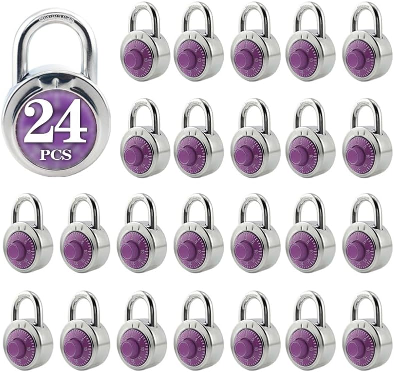 ZonRo Locks Combination Padlock, Fixed Dial Combination Padlock 24 Pack,3 Digit Code Standard Dial Combination, 2 in Wide. 3 in Height,Purple Turntable, Lock for Gym & Locker, School, Toolbox