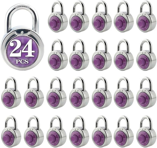 ZonRo Locks Combination Padlock, Fixed Dial Combination Padlock 24 Pack,3 Digit Code Standard Dial Combination, 2 in Wide. 3 in Height,Purple Turntable, Lock for Gym & Locker, School, Toolbox