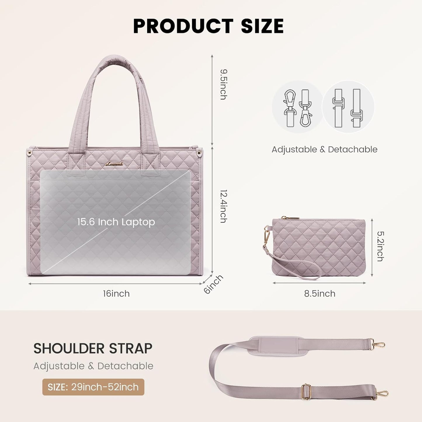 LOVEVOOK Laptop Tote Bag for Women,Canvas Work Tote Bag for Women with Clutch Purse,15.6 Inch Computer Briefcase Bag,Professional Teacher Business Office Bag,Lightweight Shoulder Travel