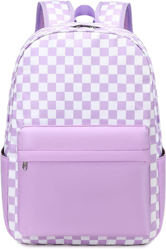 Checkered Backpack - School Backpack for Kids, Large Capacity, Waterproof, Lightweight, Black