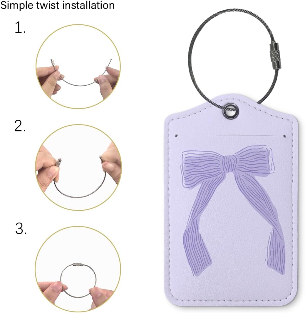 Coquette Purple Bow Luggage Tags for Suitcases, Purple Bow Cute Bag Travel Tags for Luggage for Women, Trendy 2 Pack Luggage Tag for Travel,Teen Girls Gifts Suitcase Tags
