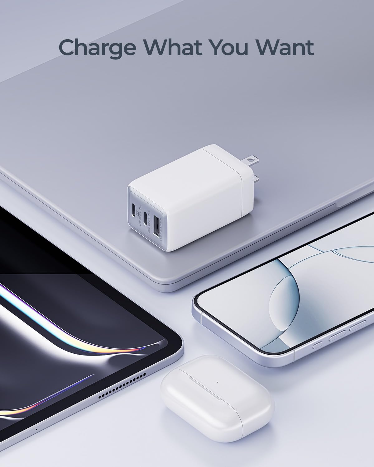 67W USB C Charger, 3-Port GaN Fast Charging Block with Foldable Plug, Compatible with MacBook