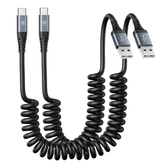 USB Type C Charger Cable Fast Charging, [2-Pack, 3ft] Coiled USB A to Type C Charger Cord for Car USB-C Cable Compatible with iPhone 17/16/15/Plus/Pro/Pro Max/Samsung Galaxy A10e A20 A50 S20 S10E