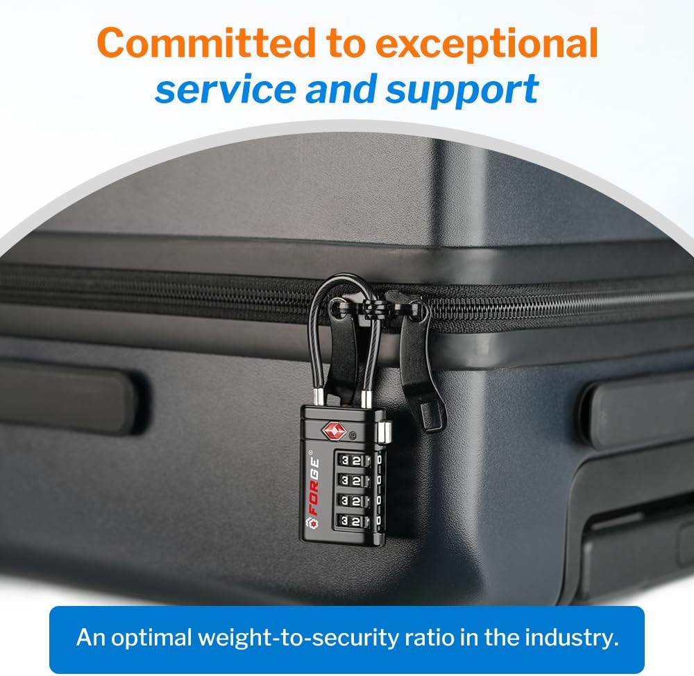 Forge TSA Approved Luggage Locks 4 Digit Combination TSA Travel Locks with TSA008, Open Alert Indicator, Zinc Alloy Body for Luggage, Suitcase, Backpack, and More. 1 Black Lock.