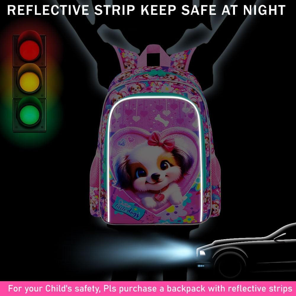 3PCS Girls Backpack, Kids Water Resistant Heart Bookbag Set with Lunch Box, Cute Kids School Bag for Preschool Toddler