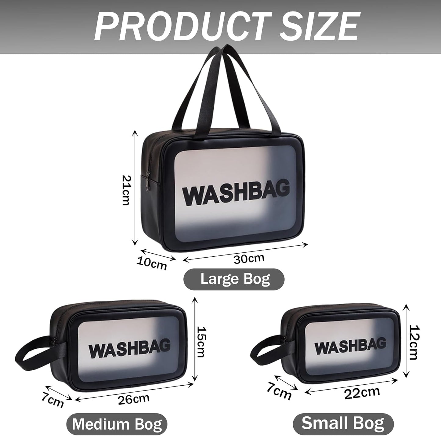 Clear Travel Bags for Toiletries,3 Pack Toiletry Bag,Matte Translucent Toiletry Bag,Makeup Bag With Handy Handle,Travel Pouch,Makeup Cosmetic Organizer for Travel Essentials(Black)