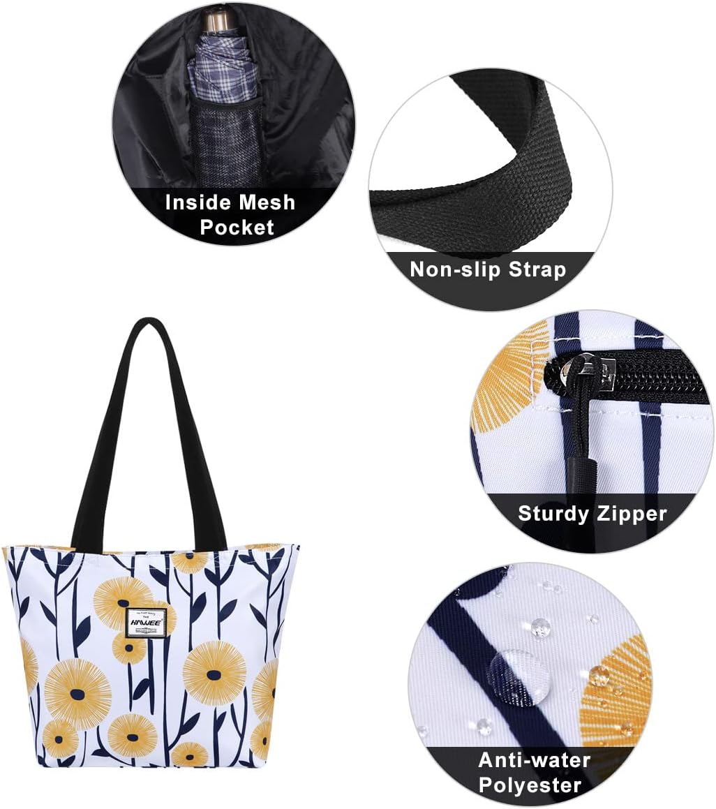Tote Bag with Zipper for Women Inside Mesh Pocket Heavy Duty Casual Anti-water Cloth Travel Shoulder Handbag