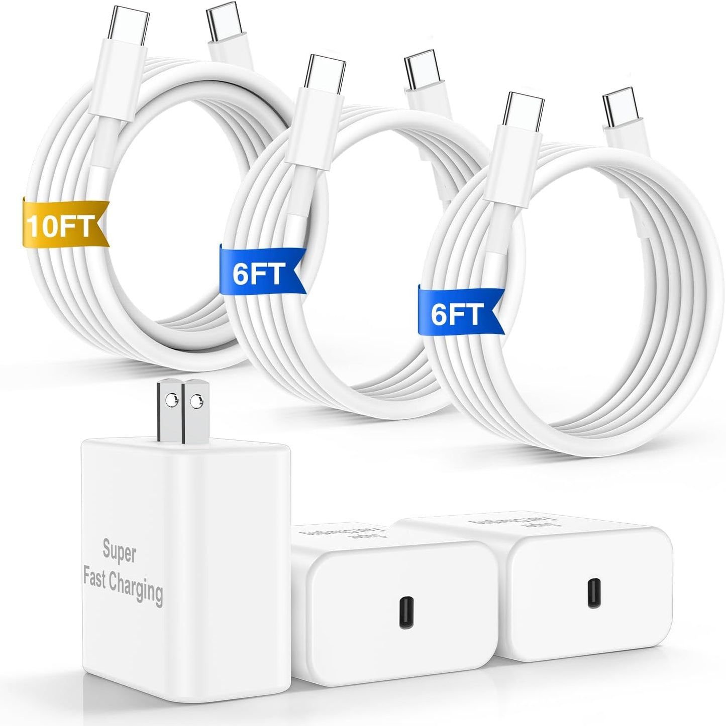 iPhone 17 16 Pro Max Charger Fast Charging, 45W Super Fast USB C Chargers for iPhone 16 (6FT+6FT+10FT) Type C Chargers Cord with Fast Charger Block for iPhone 17/16/15 Series/iPad/ GalaxyS25