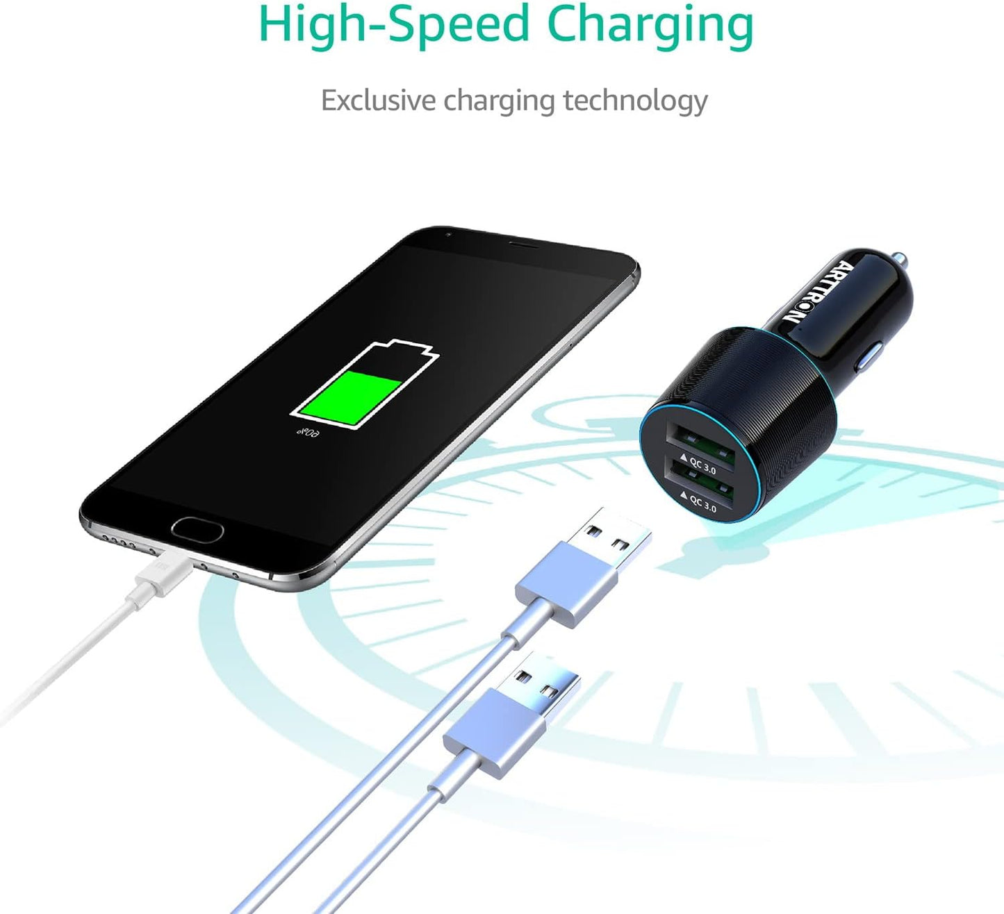 Fast USB Car Charger, Quick Charge 3.0 34W Dual USB Port ARTTRON Fast Car Charge Adapter for iPhone iPad Android Samsung LG Goole Note