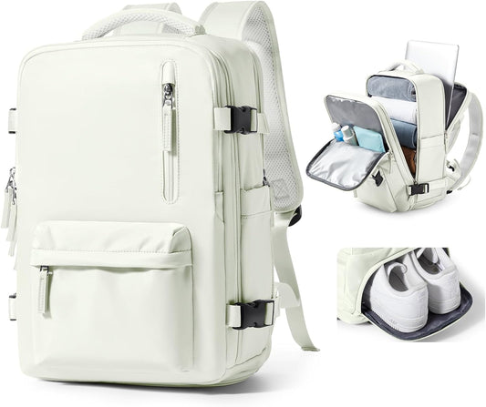 VGCUB Large Travel Backpack Bag for Women Men,Carry on Backpack,17 Inch Laptop Business Work Waterproof Backpack with Laptop Compartment,Person Item Flight Approved,Mochila de Viaje,White