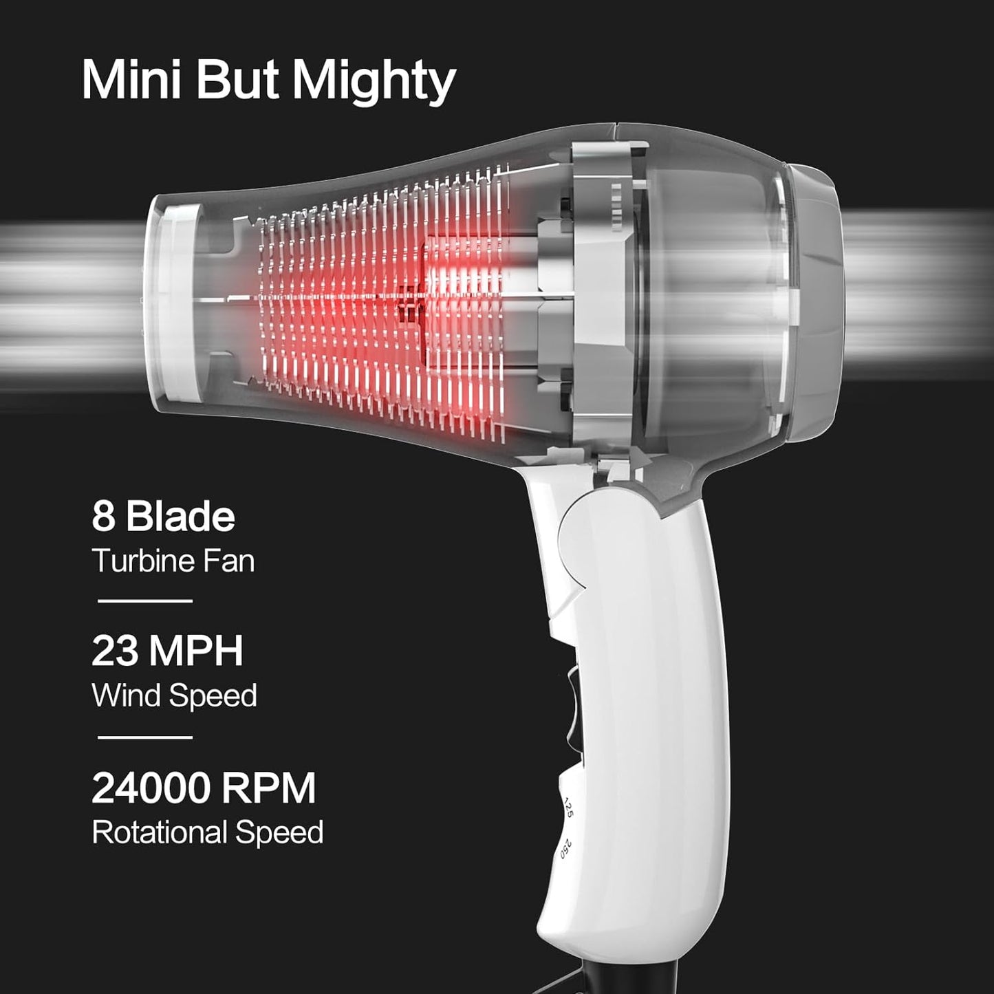 Foldable Travel Hair Dryer Mini:Dual Voltage Lightweight Blow Dryer with Pouch,1200w Compact Pink Small Hair Dryer for Acrylic Paint Pouring(White)