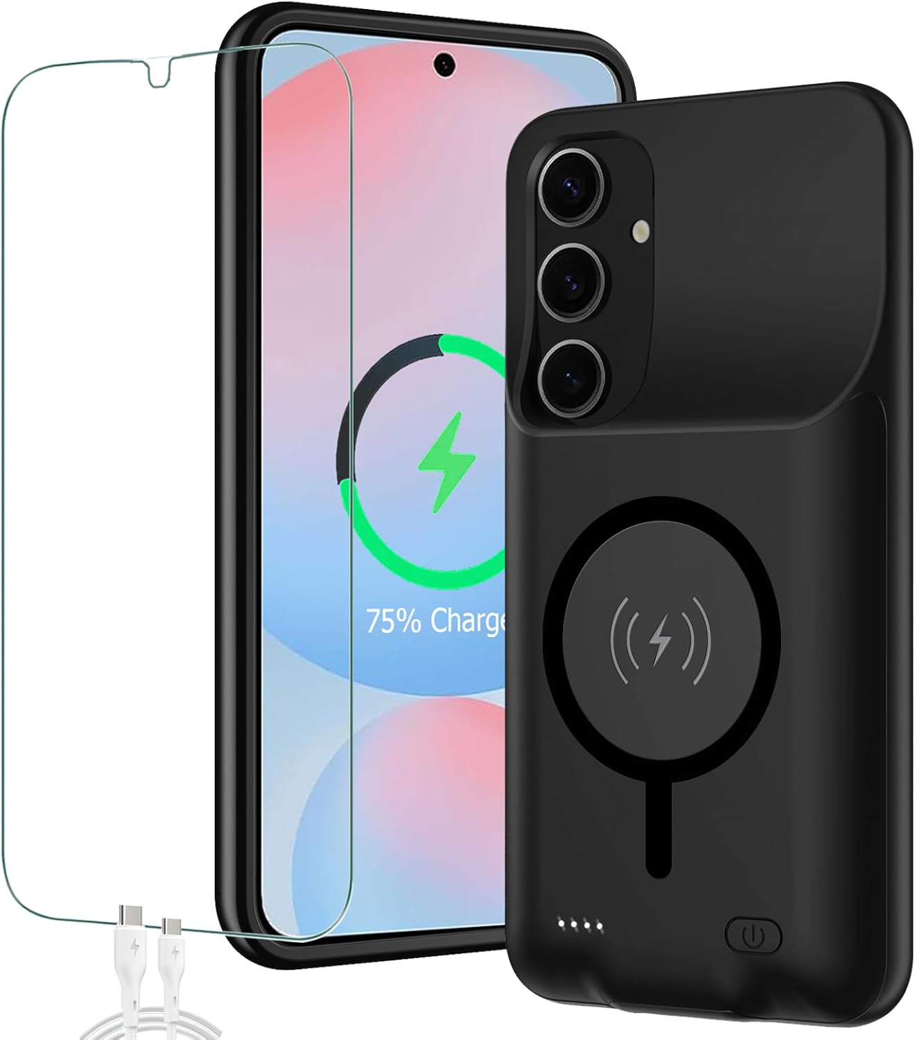 Battery Case for Galaxy S25, 10000mAh High Capacity Portable Charger Case Rechargeable Smart Battery Pack Compatible with Galaxy S25 6.2 inch Charging Case Support Wireless & Carplay-Black