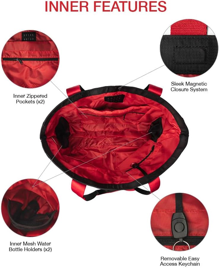 Universal Tote Bag, Foldable Nylon Shoulder Bag for Work and Errands - Water Bottle Holder, Multiple Pockets