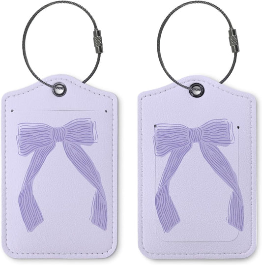 Coquette Purple Bow Luggage Tags for Suitcases, Purple Bow Cute Bag Travel Tags for Luggage for Women, Trendy 2 Pack Luggage Tag for Travel,Teen Girls Gifts Suitcase Tags