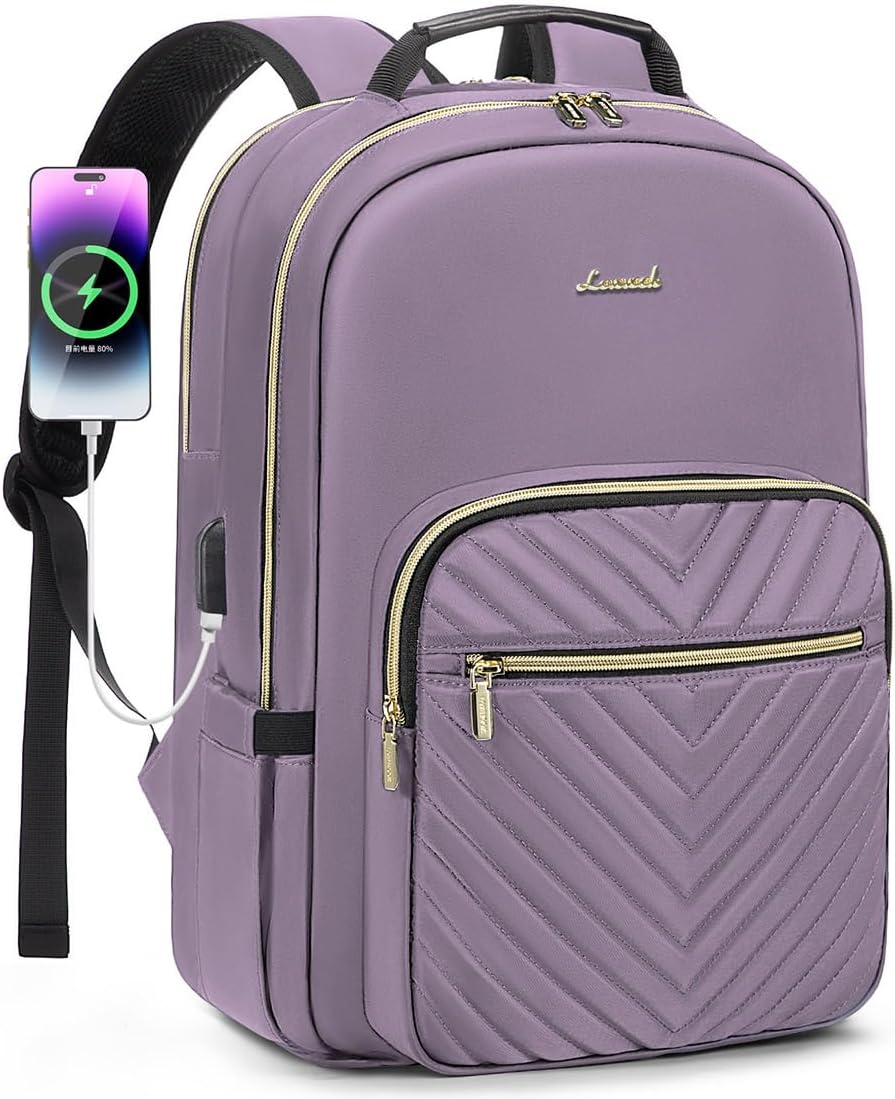 LOVEVOOK Laptop Backpack for Women 18.4 inch,Cute Womens Travel Backpack Purse,Professional Laptop Computer Bag,Waterproof Work Business College Teacher Bag Carry on Backpack with USB Port,Taro Purple