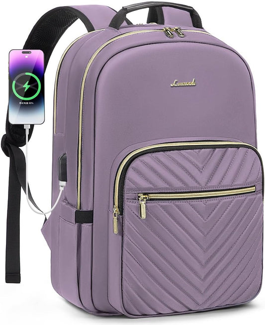 LOVEVOOK Laptop Backpack for Women 18.4 inch,Cute Womens Travel Backpack Purse,Professional Laptop Computer Bag,Waterproof Work Business College Teacher Bag Carry on Backpack with USB Port,Taro Purple