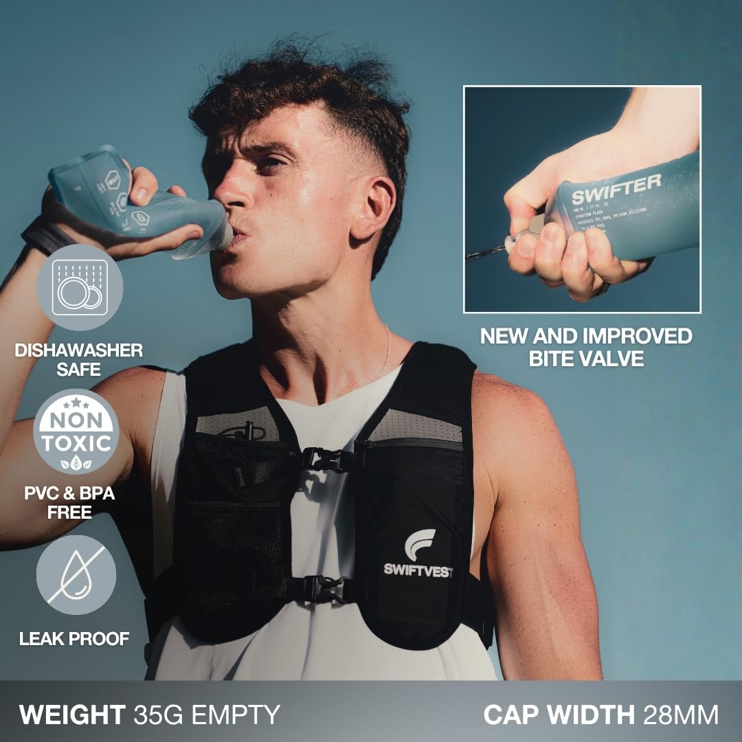 SWIFTER 2x Soft Flask 500ml | Running, Hiking, Cycling Hydration Flask | Collapsible, Leakproof
