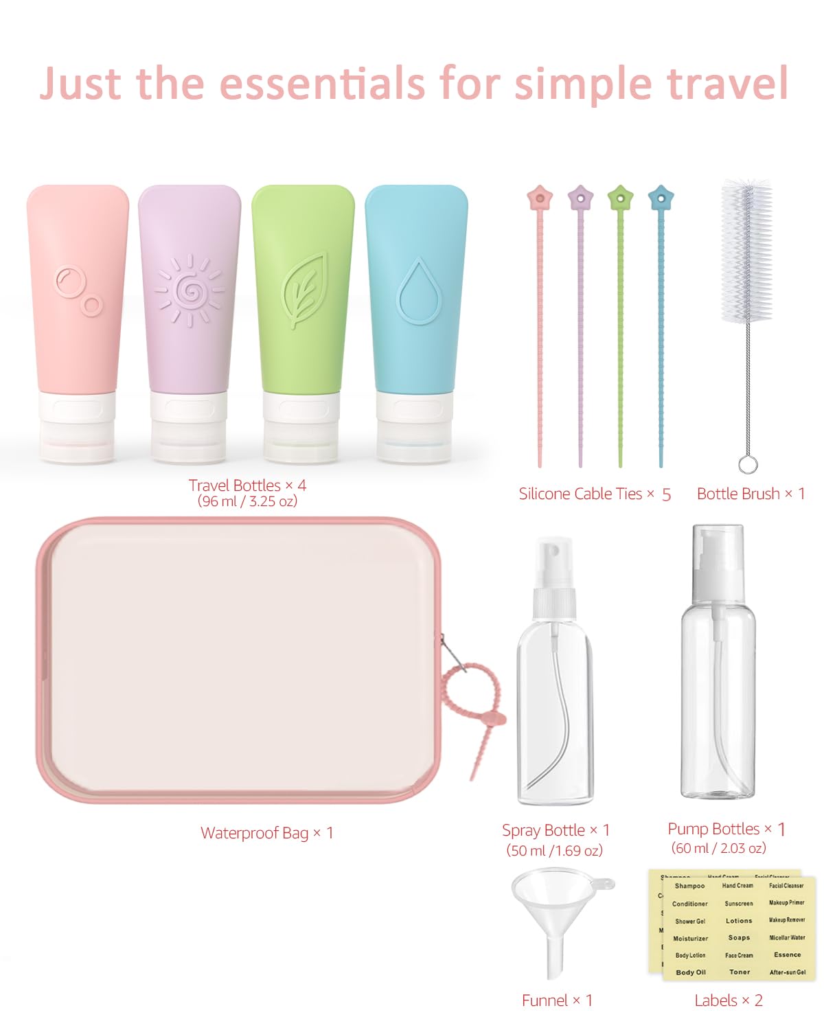 KLKE 16-Piece Silicone Travel Bottles Set – TSA Approved Leakproof Toiletry Kit with Flat