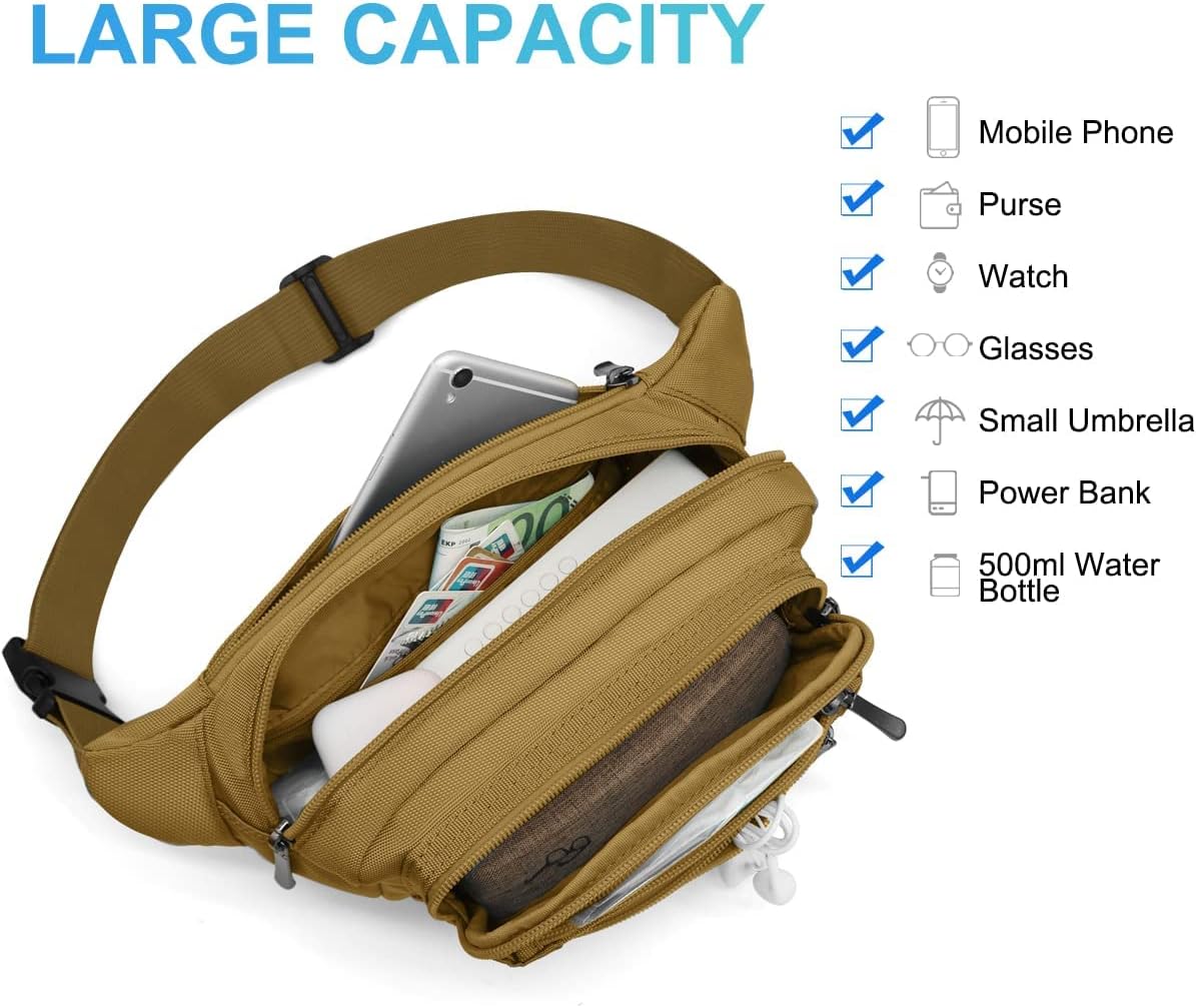 Waist Pack Bag Fanny Pack for Men&Women Hip Bum Bag with Adjustable Strap for Outdoors Workout Traveling Casual Running Hiking Cycling (Khaki)