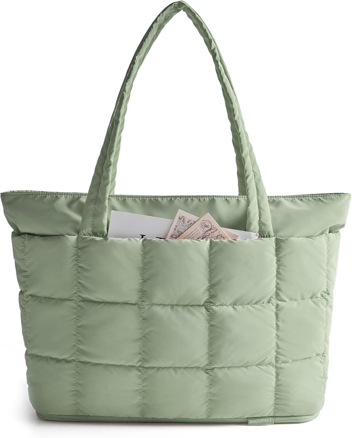 BAGSMART Expandable Tote Bag for Women, Puffer Work Tote Handbag, Quilted Carry-On Travel Gym Bag
