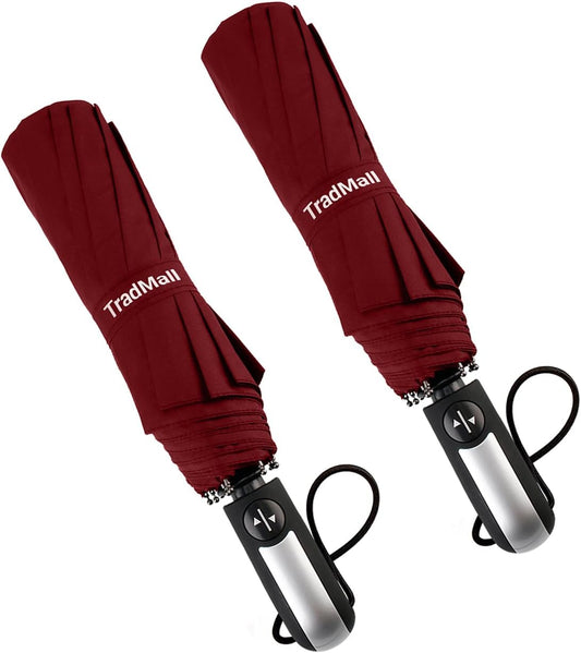 TradMall 2 Pack Travel Umbrella Windproof 46/56 Inches Large Canopy Reinforced Fiberglass Ribs Auto Open & Close