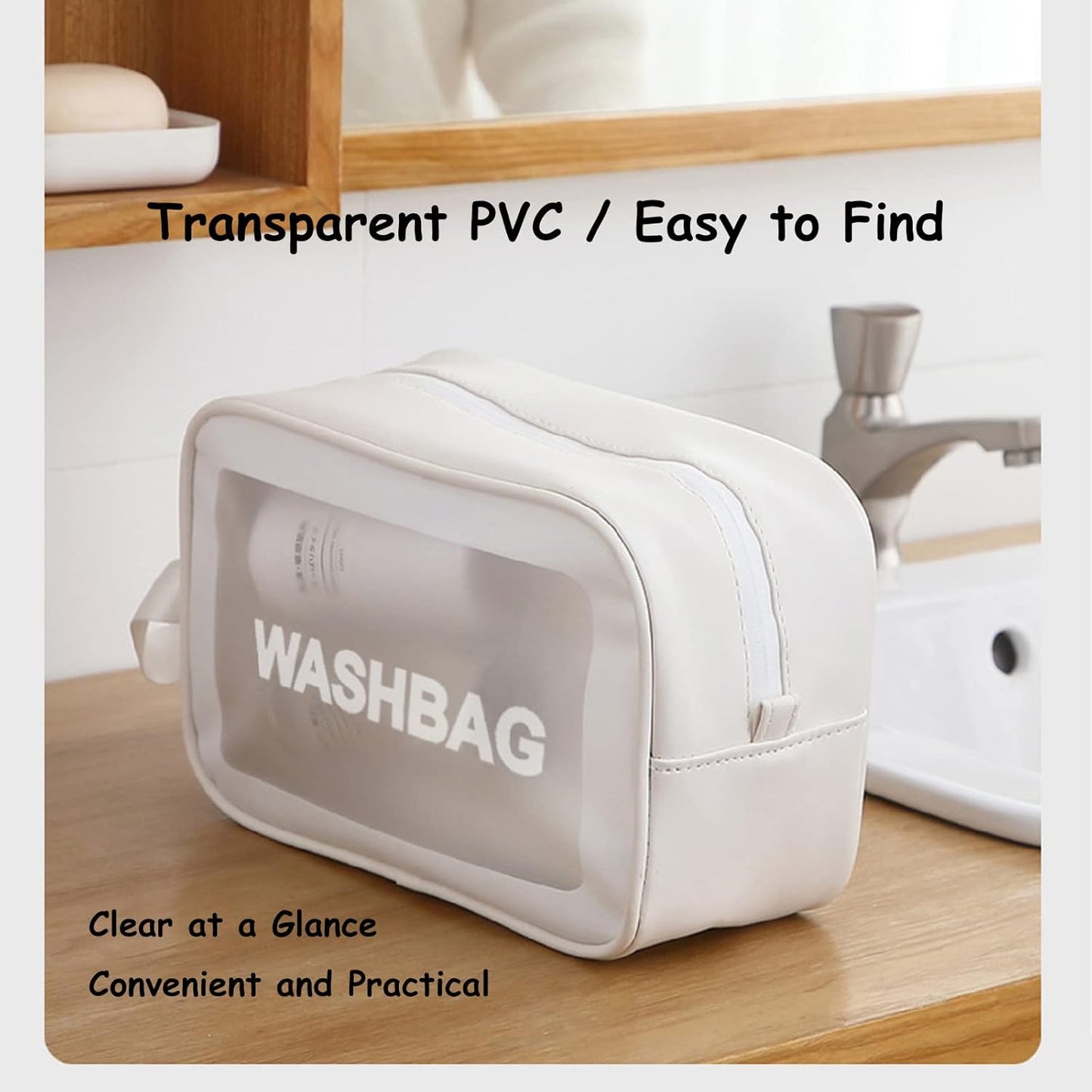 Clear Travel Bags for Toiletries, 3Pcs Portable PVC Waterproof Cosmetic Bags, Transparent Travel Storage Carry Pouch, Toiletry Bags and Cosmetics Organizer for Women Men (A-White)