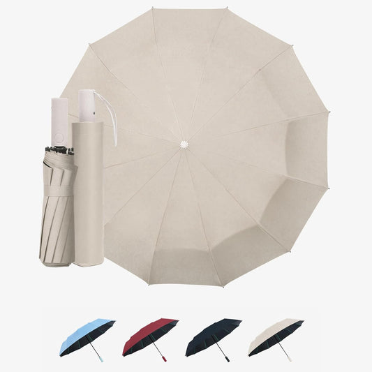 Large Automatic Umbrella - Windproof Travel Compact Folding Umbrella with Automatic Open & Close for Men and Women -creamy-black