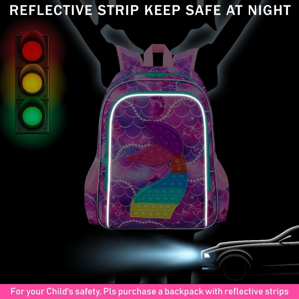 AGSDON 3PCS Mermaid Backpack for Girls, 16" Kids Backpacks Water Resistant with Lunch Box, Bookbag for Elementary Preschool