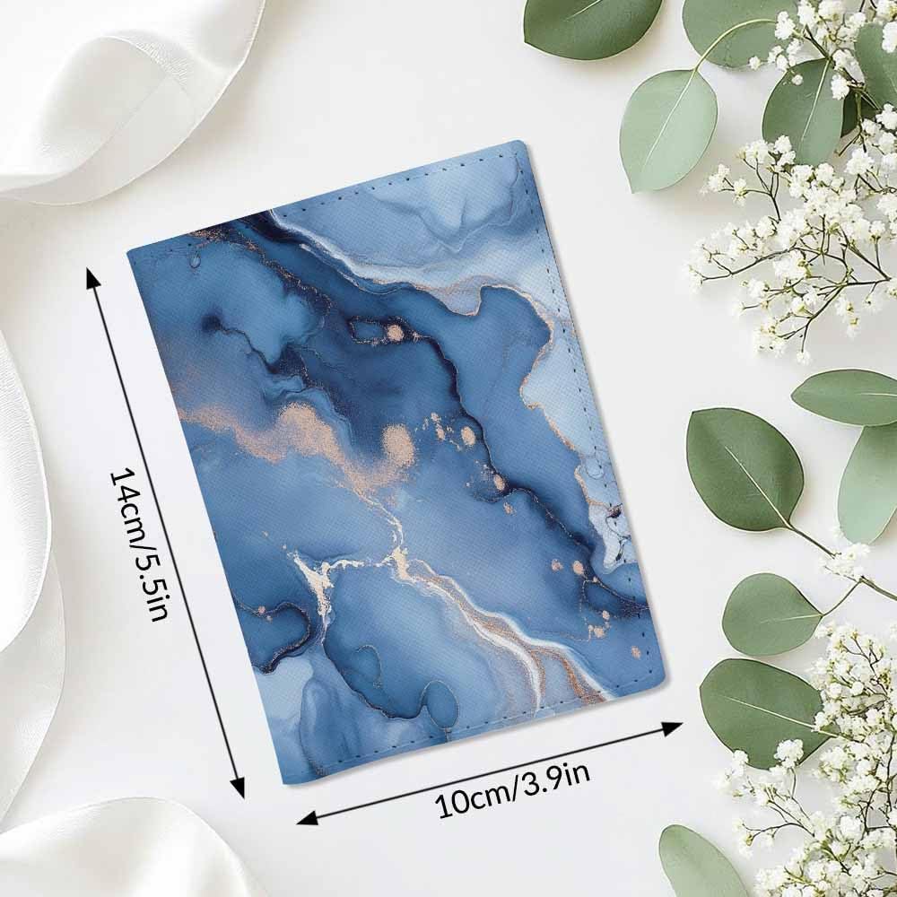 Marble Texture Passport Holder for Travel Blue Modern Fluid Art PU Leather Passport Cover Wallet Cute Passport Card Holder for Women and Men
