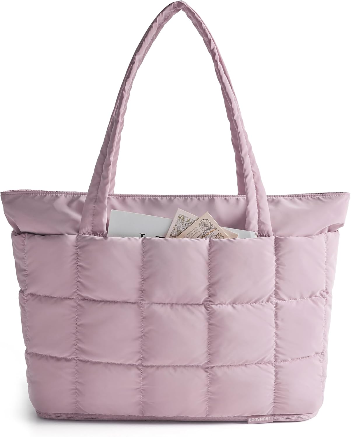 BAGSMART Expandable Tote Bag for Women, Puffer Work Tote Handbag, Quilted Carry-On Travel Gym Bag