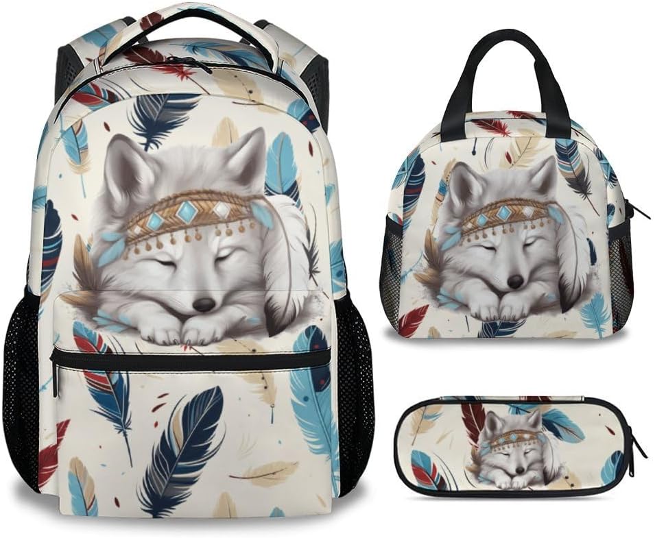 UNIKITTY Kids Backpack - 3PCS School Backpack for Girls Boys, Cute Wolf Backpack with Lunch Bag, 17" Durable Large Capacity Preschool Bookbags for Kids Teens