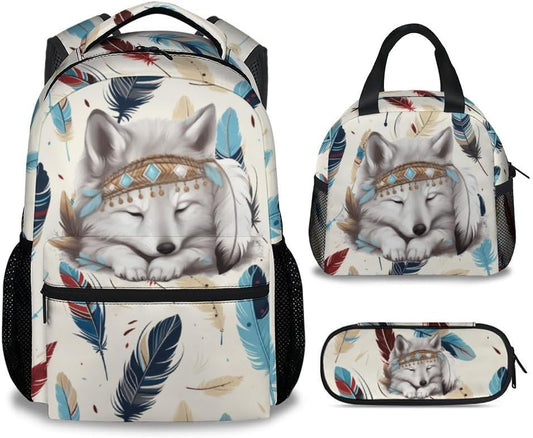 UNIKITTY Kids Backpack - 3PCS School Backpack for Girls Boys, Cute Wolf Backpack with Lunch Bag, 17" Durable Large Capacity Preschool Bookbags for Kids Teens