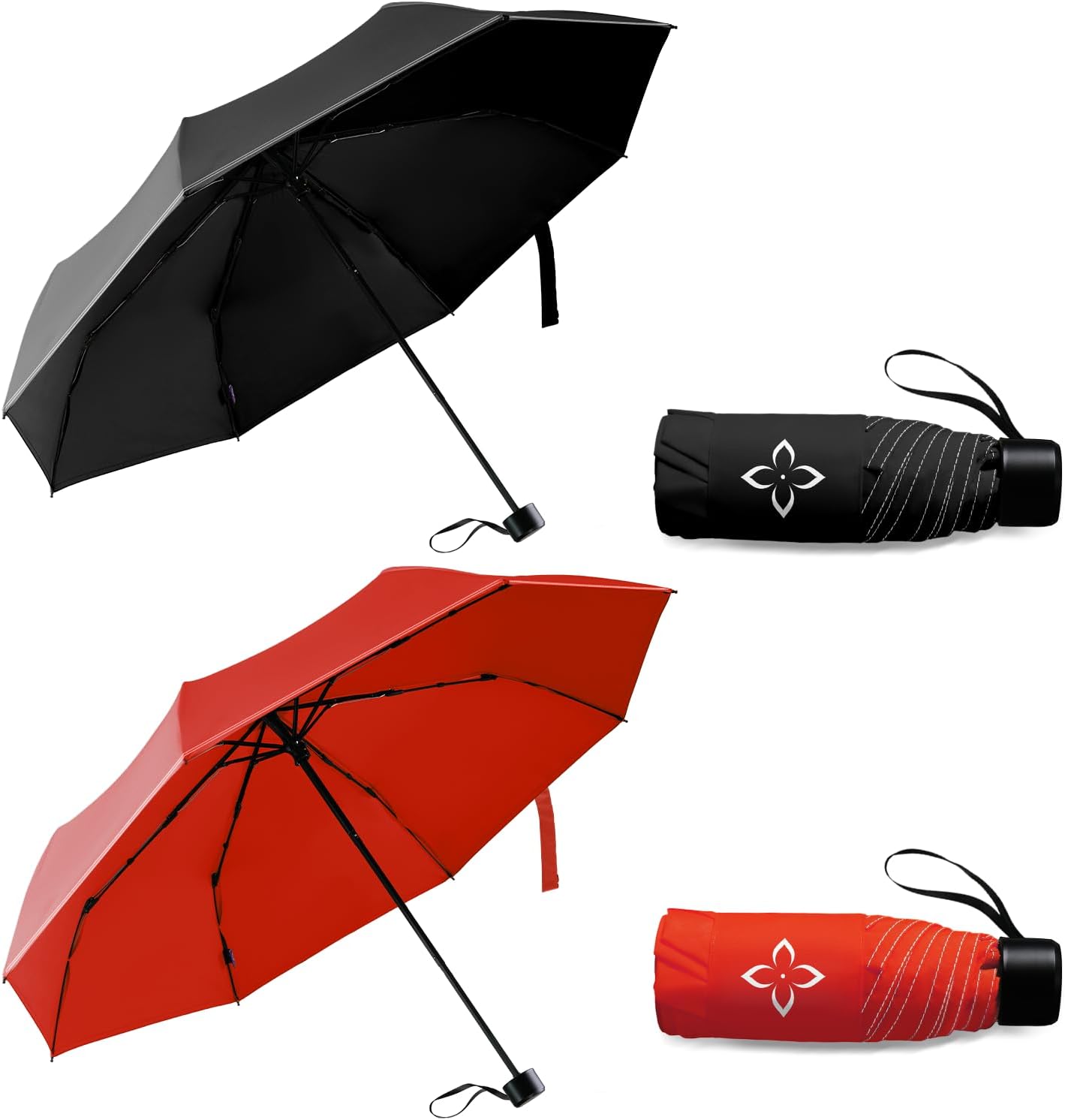 Windproof Travel Mini Umbrella - Manual Open Close with No Rebound for Seniors & Kids, Small Compact and Portable for Rain, Reflective Design for Night Safety Men & Women