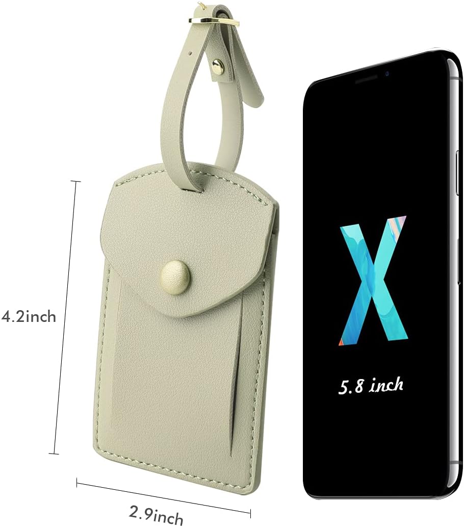 Kevancho Leather Luggage Tags for Men Women, Suitcase Labels Baggage Bag Tag ID Tags with Full Back Privacy Cover for Cruise Ships, Travel Accessories Tags Set of 2 PCS (Pea Green)