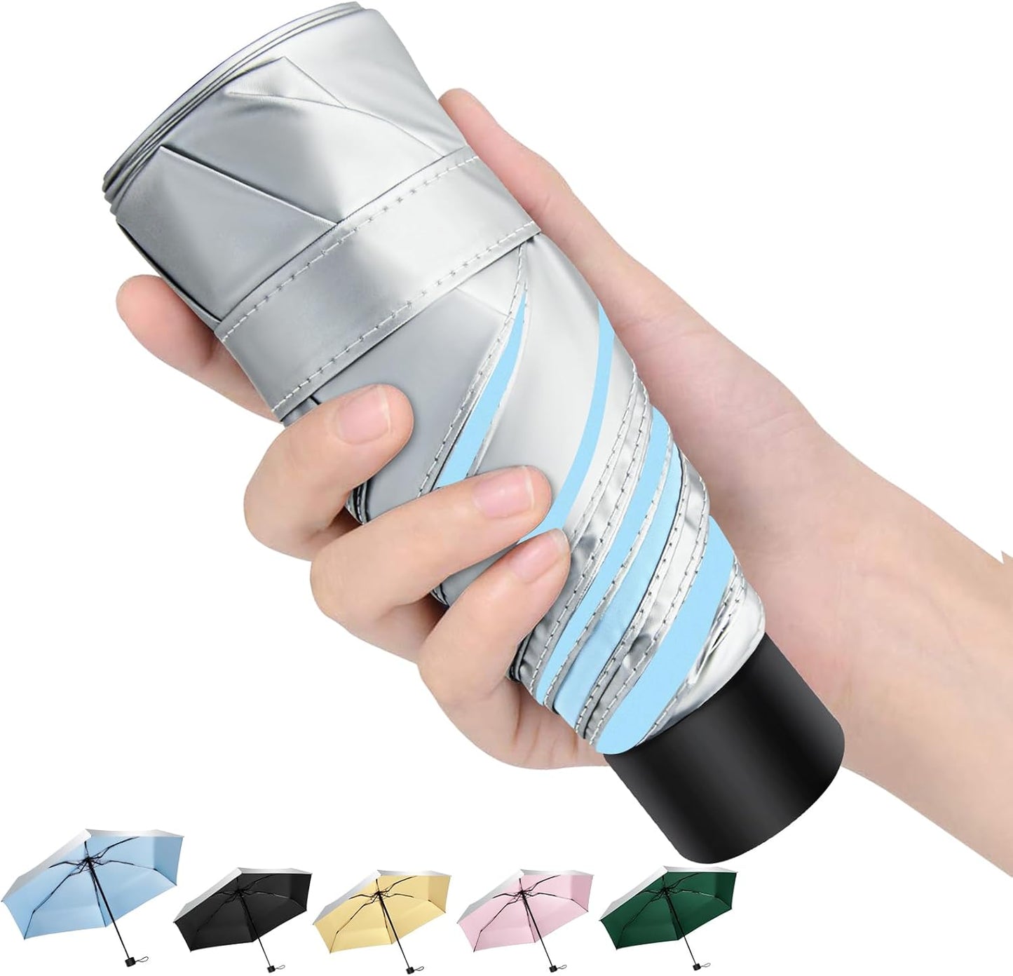 Travel Mini UV Umbrella for Purse Handbag Backpack in Small Size Sun & Rain Protection Compact Lightweight Tiny Pocket Umbrella for Kids Women Men
