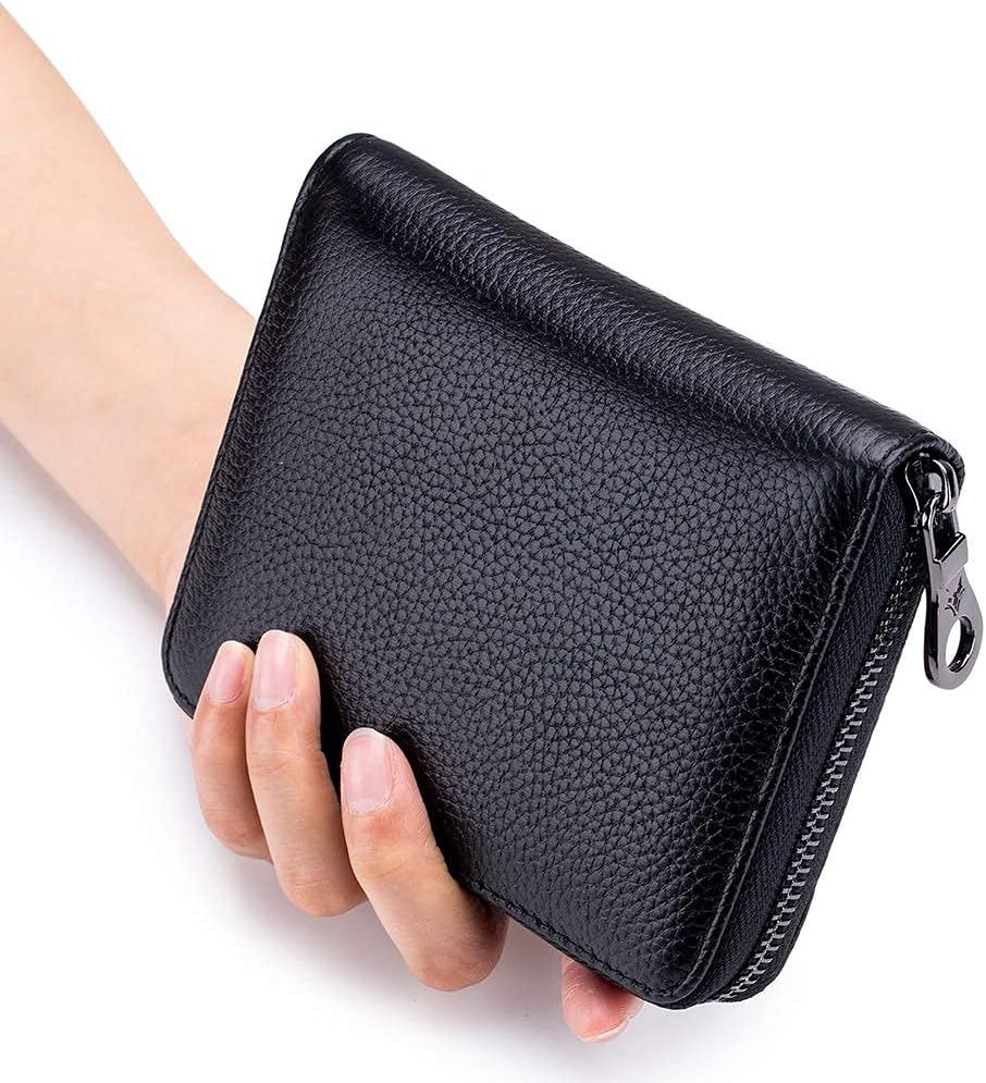 Genuine Leather Wallet Credit Card Holder RFID Blocking Travel Passport Organizer for Men and Women (Black)