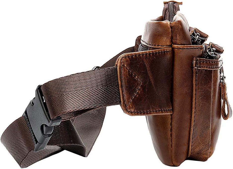 Hebetag Leather Waist Bag Fanny Pack for Men Women Travel Outdoor Sports Hiking Running Hip Bum Belt Slim Cell Phone Purse Wallet Thigh Pouch (Brown)