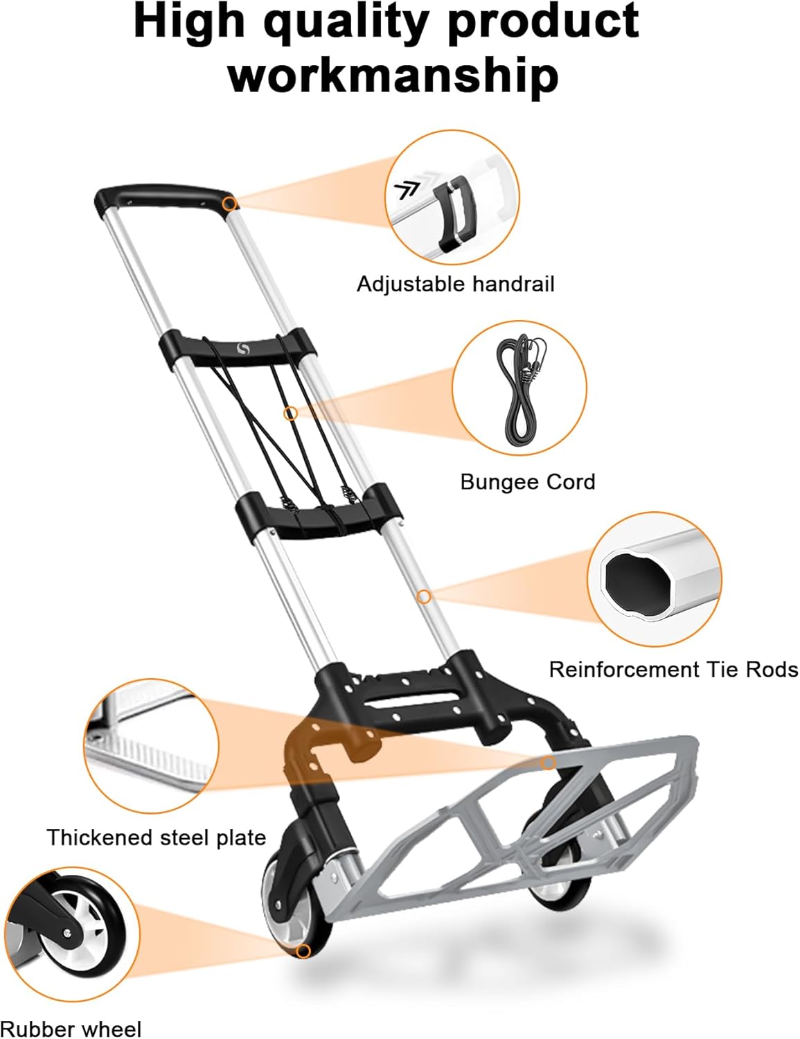 Folding Hand Truck, Dolly Cart with Wheels Foldable, Lightweight Aluminum Luggage Cart Portable Collapsible Trolly for Utility Cart, Hand Trucks for Moving Travel Shopping Airport Office