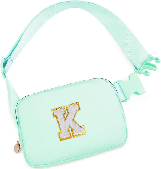 Belt Bag Fanny Pack Crossbody Bags with Initials Cute Stuff Birthday Gifts for Teenager Girls Trendy Stuff for Teens - White K,Light Green Bag