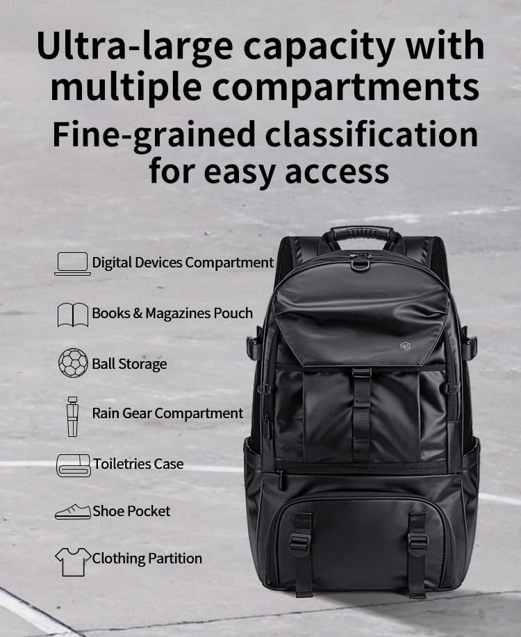 Sports Backpack 50L to 80L Expandable Mutifunction Flight Approved Backpacks 17.3 inch Laptop bags Water Resistant Business Sports BackPack for Women & Men